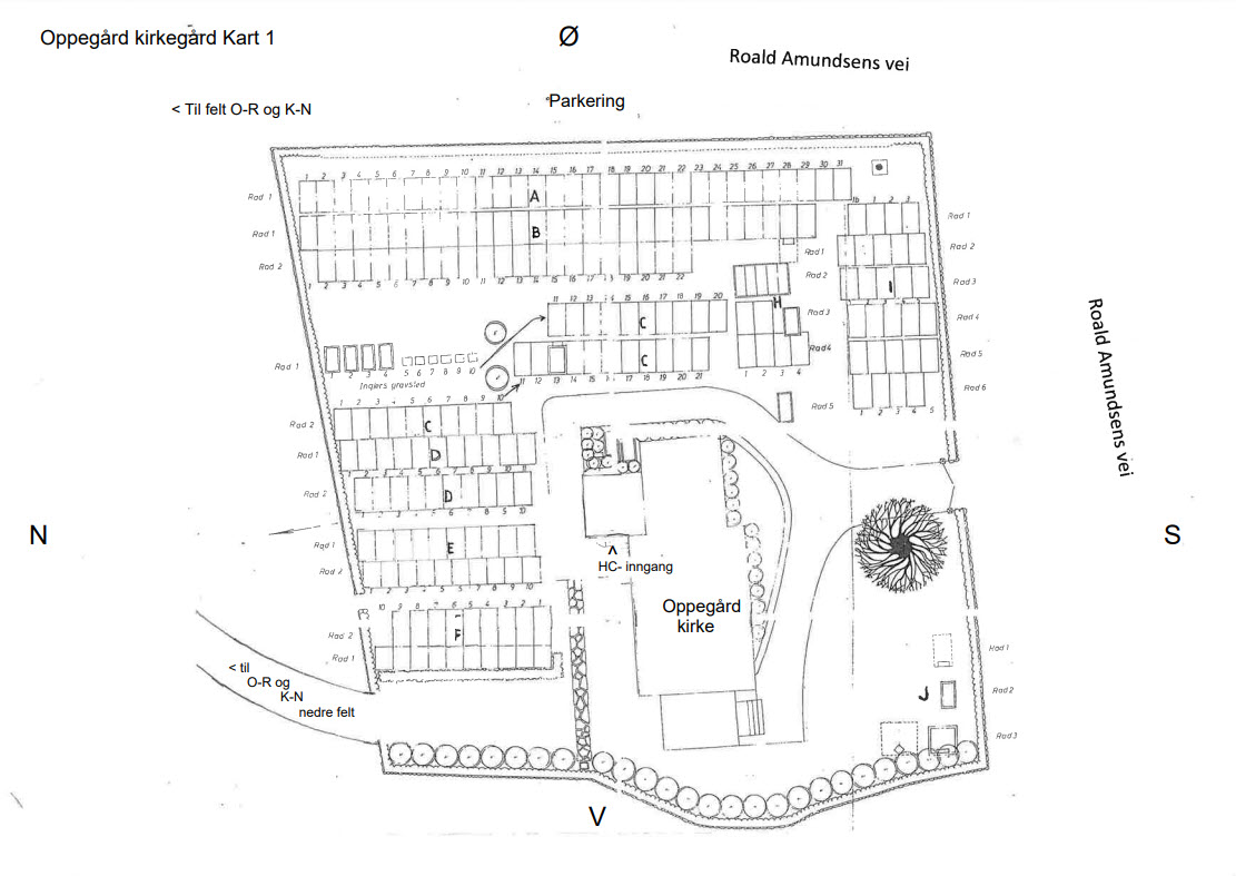 Kart over Oppegård kirkegård del 1. Illustrasjon.