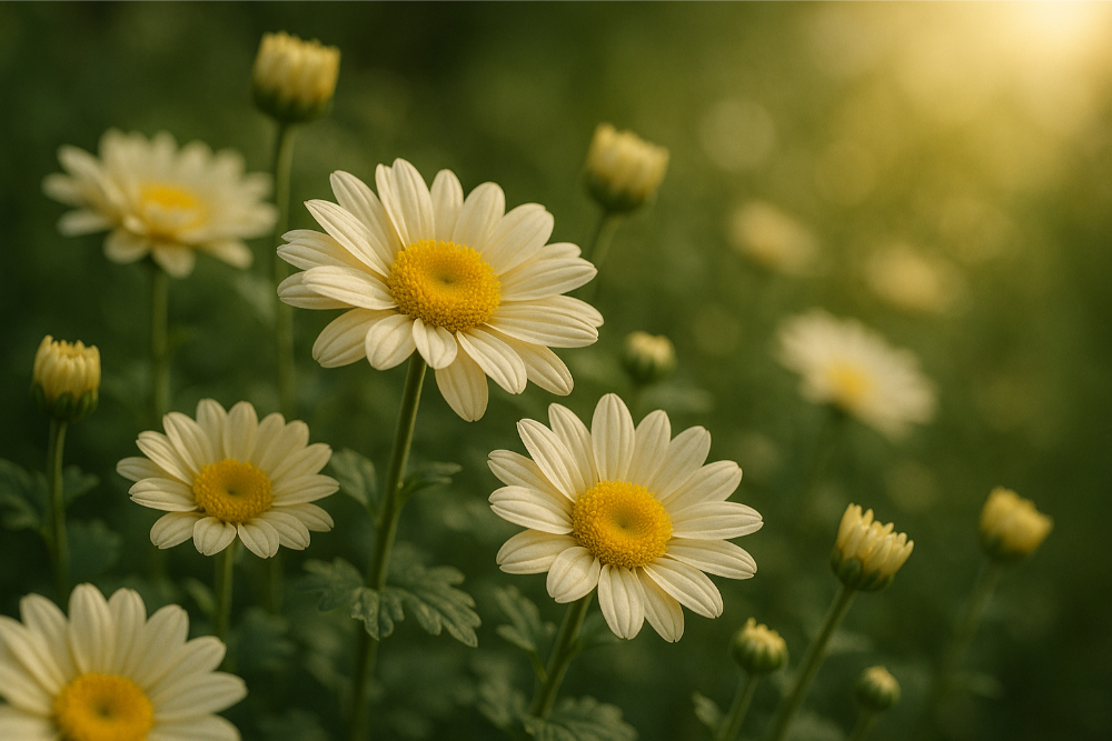 Hvite blomster. Illustrasjon.